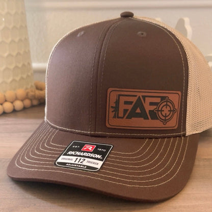 F Around And Find Out FAFO Flag Leather Patch Hat Brown Patch Hat - VividEditions