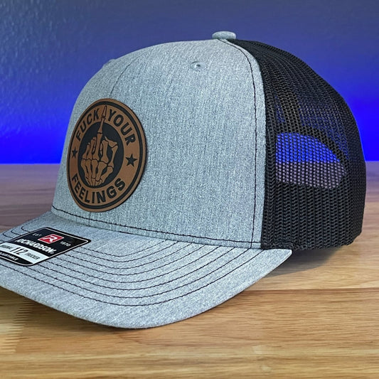 F YOUR FEELINGS SKELETON HAND Leather Patch Hat Patch Hat