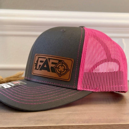 FAFO F Around And Find Out Leather Patch Hat Pink Patch Hat - VividEditions