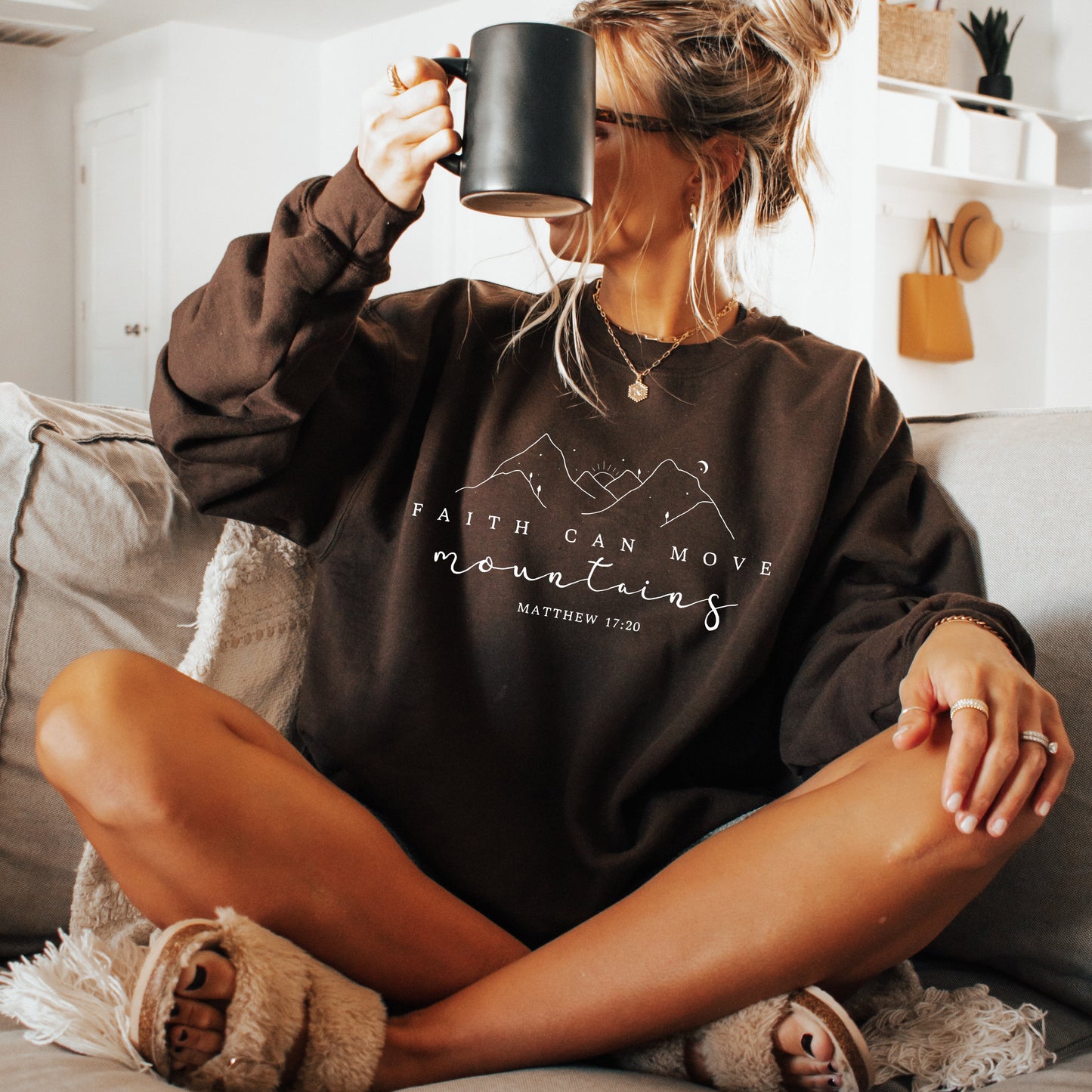 Faith Can Move Mountains Sweatshirt Matthew 17:20 Women’s Christian Sweater