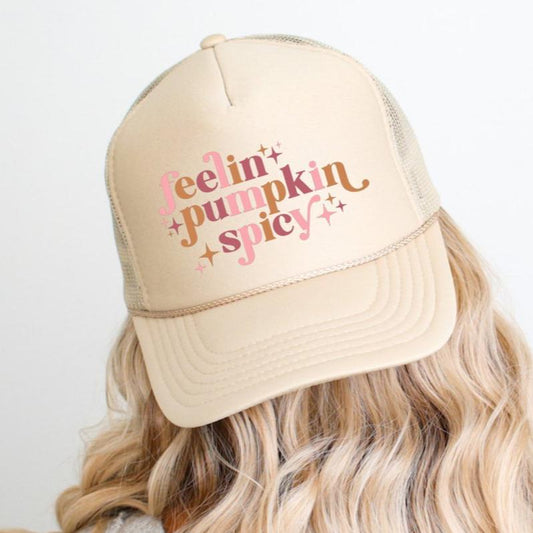 Feeling Pumpkin Spicy Classic Foam Trucker Hat Khaki Trucker Hat