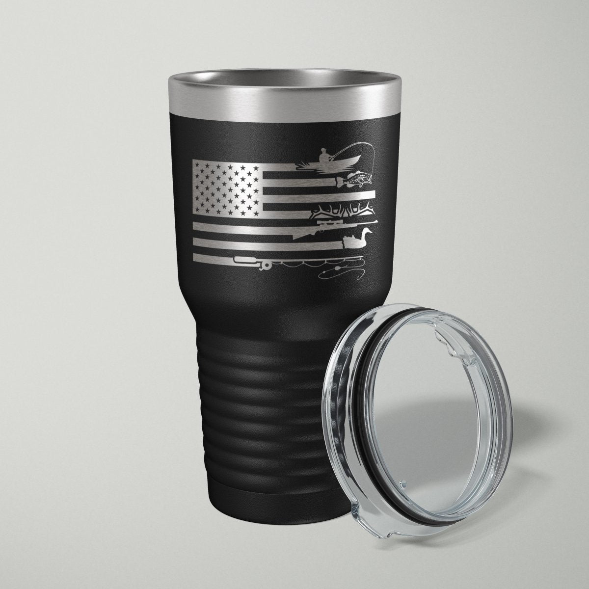 Fishing And Hunting American Flag Laser Engraved Tumbler - 30oz Tumblers