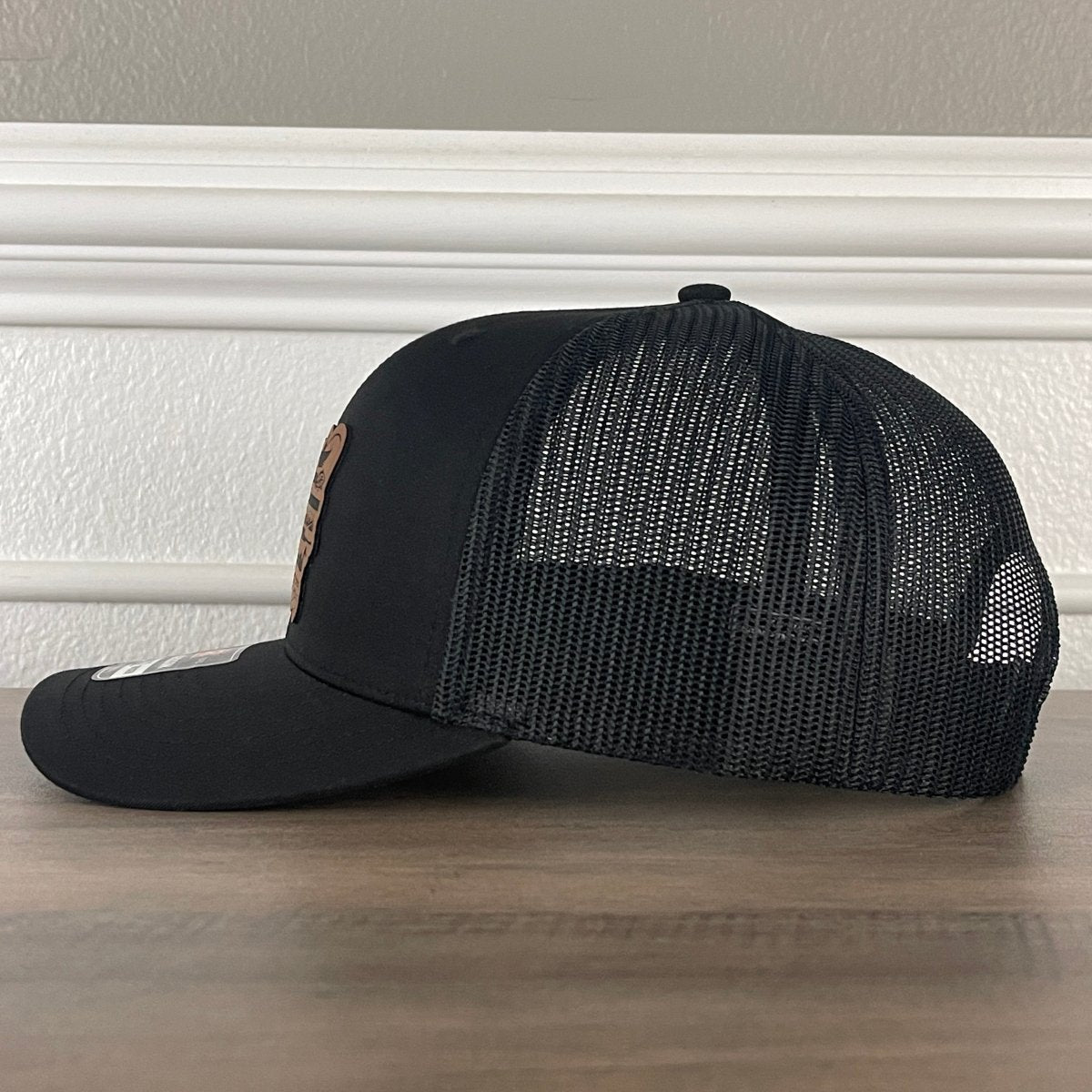 Fishing and Hunting Flag Leather Patch Hat Black Patch Hat - VividEditions