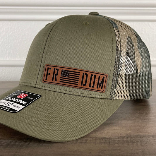 Freedom American Flag Patriotic Leather Patch Hat Green/Camo Patch Hat - VividEditions