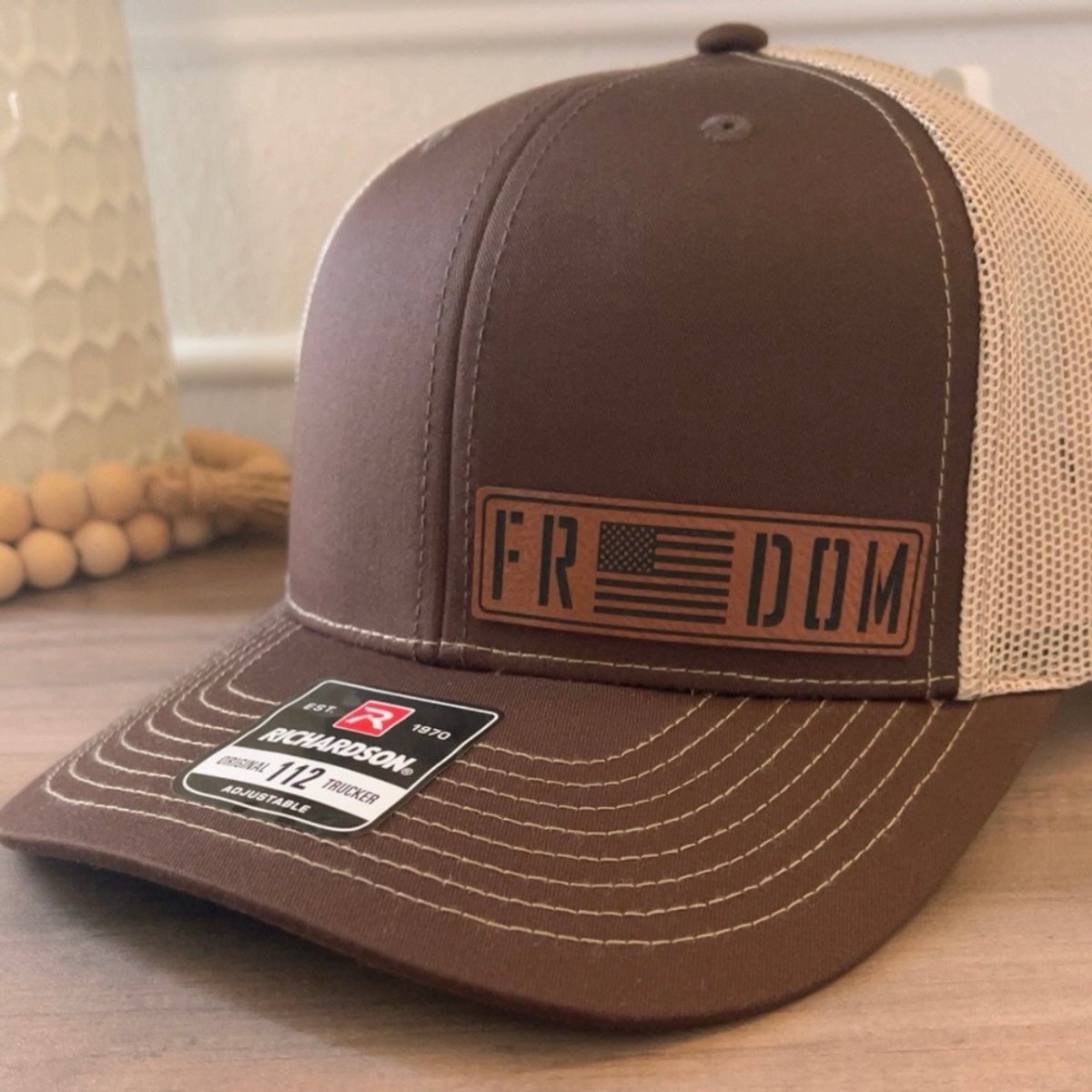 Freedom Flag Side Leather Patch Hat Brown Patch Hat - VividEditions
