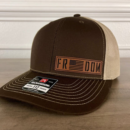 Freedom Flag Side Leather Patch Hat Brown Patch Hat - VividEditions