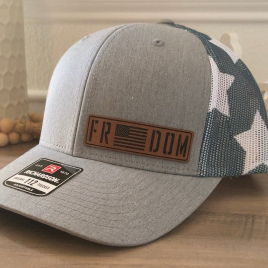Freedom Flag Side Leather Patch Hat Stars & Stripes Patch Hat - VividEditions