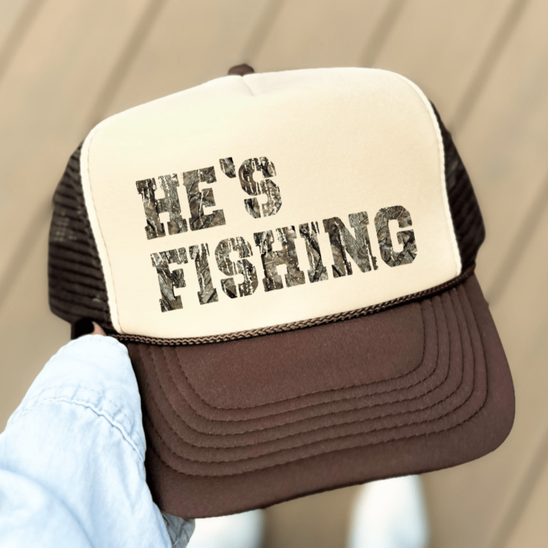 He's Fishing Classic Foam Trucker Hat Tan/Brown Trucker Hat