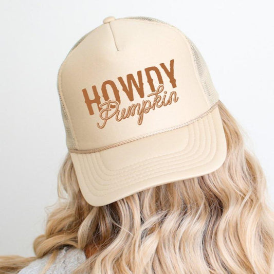 Howdy Pumpkin Classic Foam Trucker Hat Khaki Trucker Hat