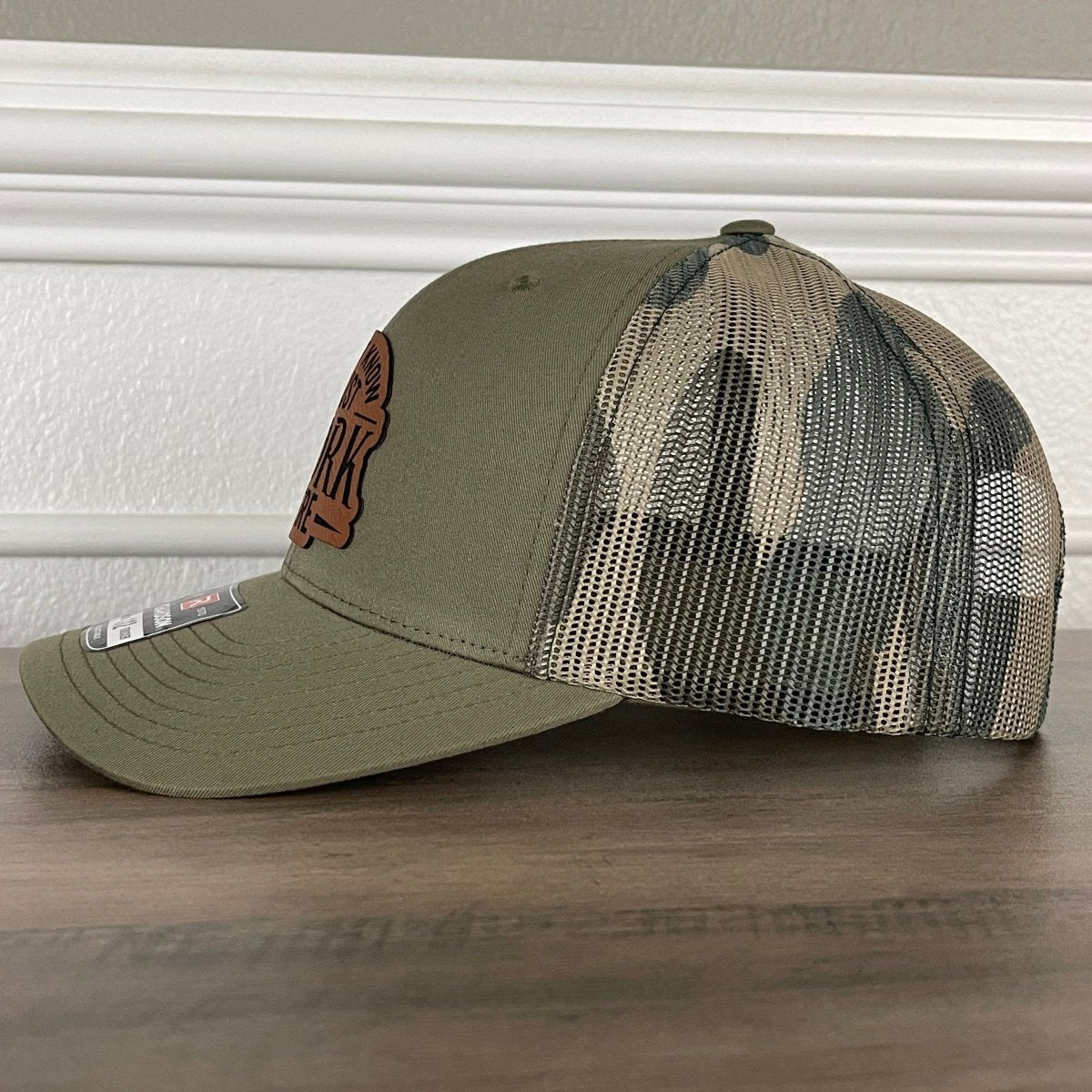 I Don't Know I Just Work Here Funny Leather Patch Hat Green/Camo Patch Hat - VividEditions