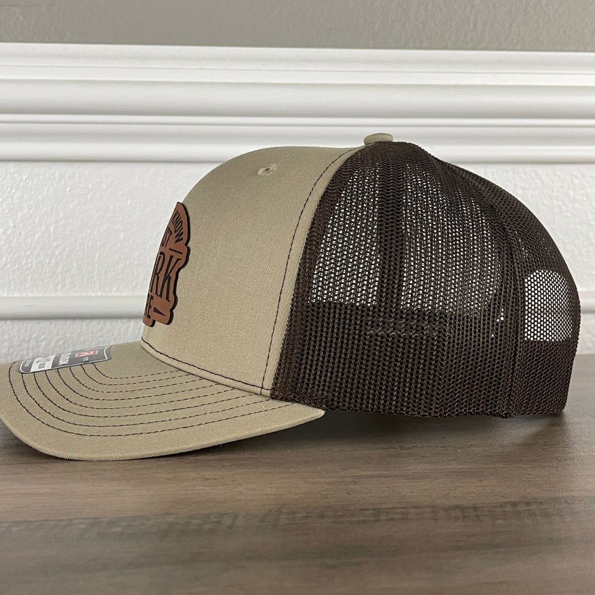 I Don't Know I Just Work Here Funny Leather Patch Hat Khaki/Brown Patch Hat - VividEditions