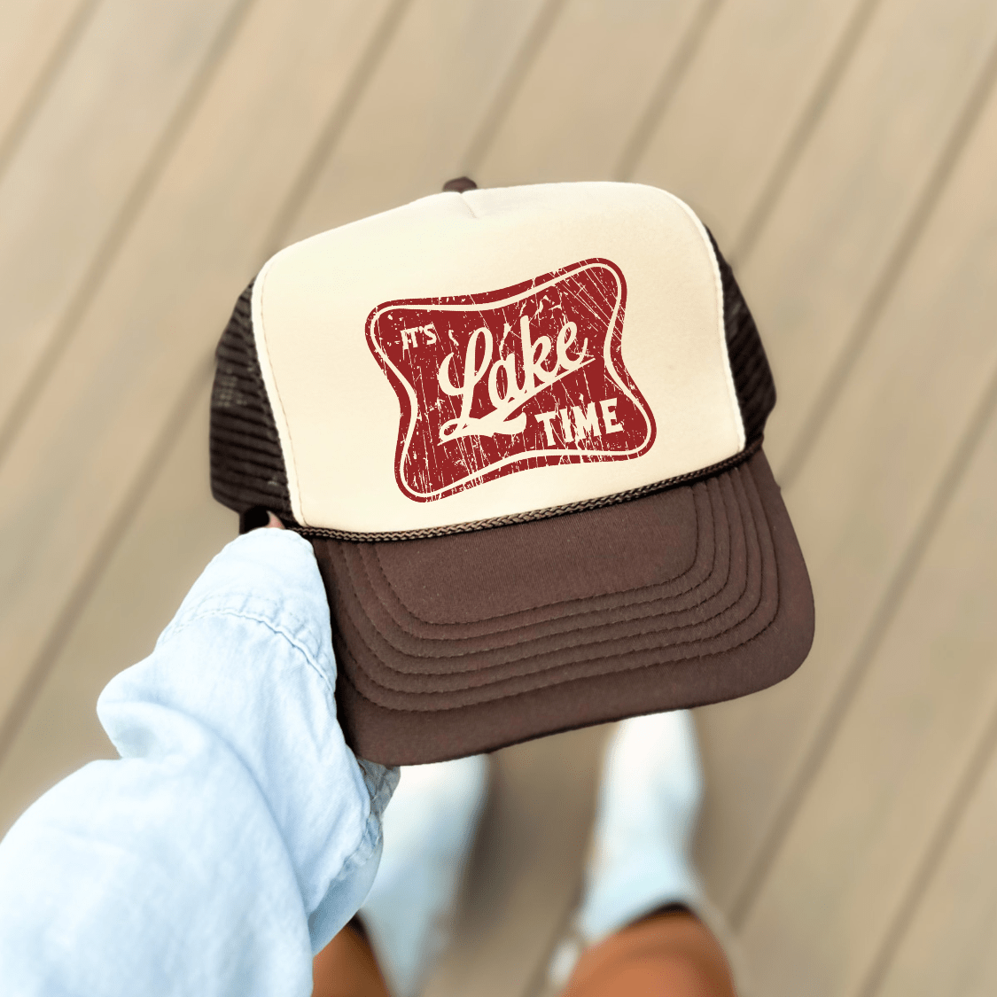 It's Lake Time Summer Country Classic Foam Trucker Hat Tan/Brown Trucker Hat