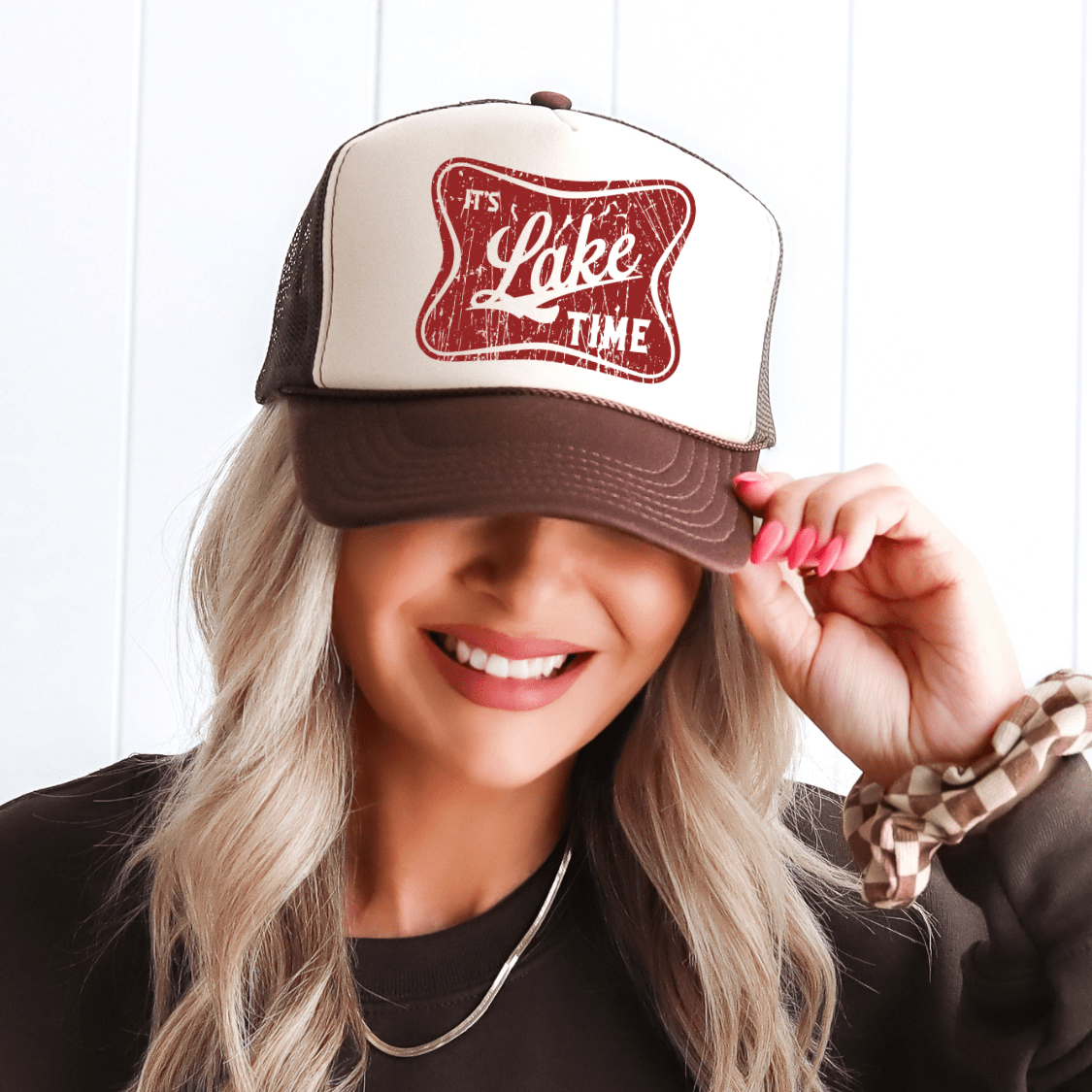 It's Lake Time Summer Country Classic Foam Trucker Hat Tan/Brown Trucker Hat