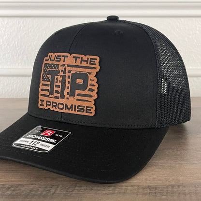 JUST THE TIP, I PROMISE Flag 2A 2nd Amendment Leather Patch Hat Black Patch Hat - VividEditions
