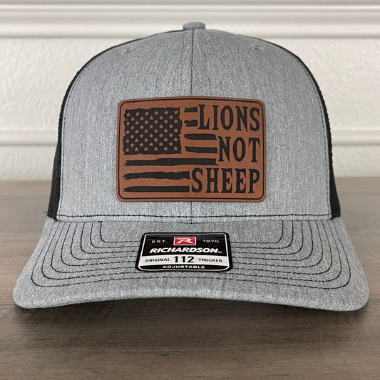 Lions Not Sheep American Flag Patriotic Leather Patch Hat - VividEditions