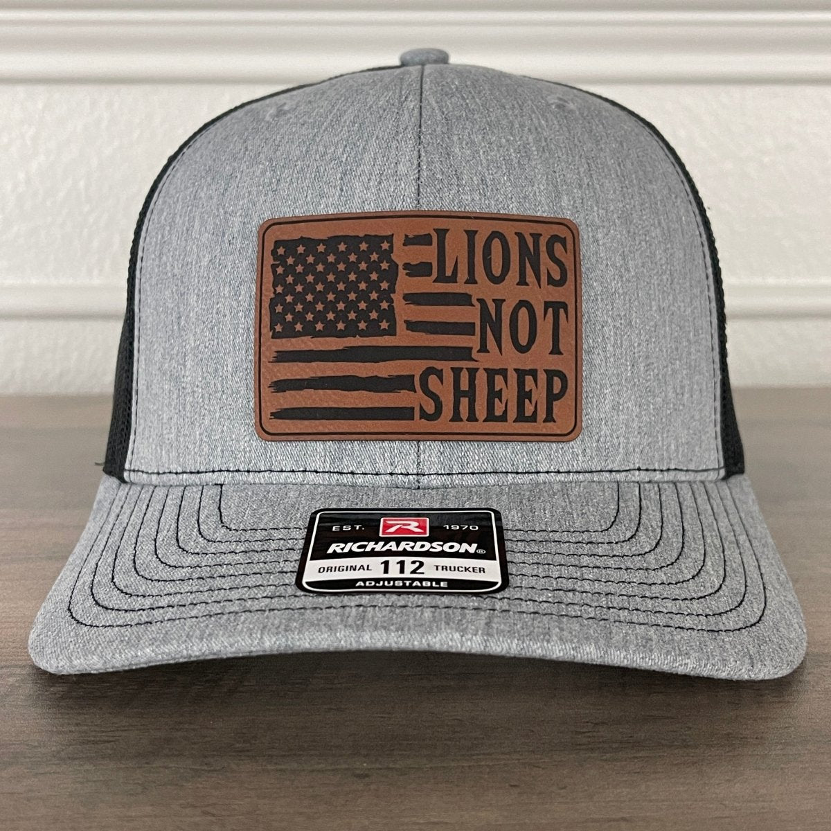 Lions Not Sheep American Flag Patriotic Leather Patch Hat - VividEditions