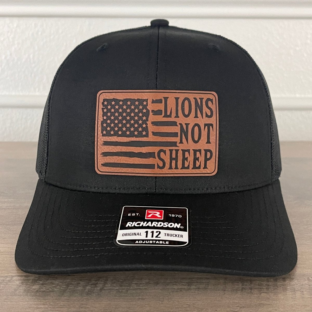 LIONS NOT SHEEP Flag Leather Patch Hat Black Patch Hat - VividEditions