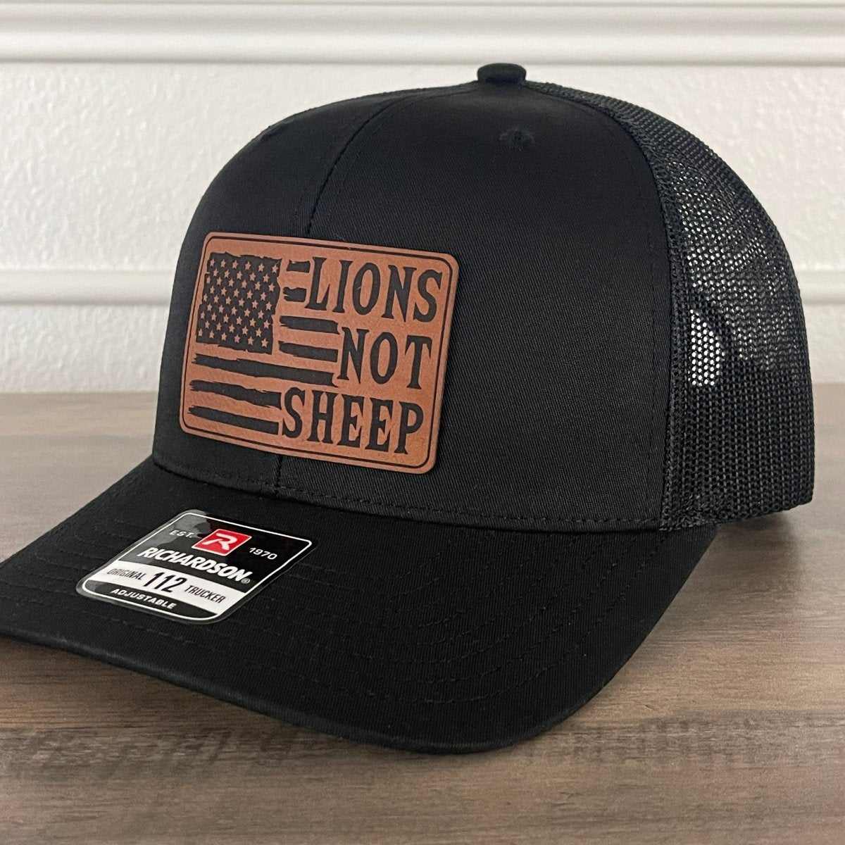 LIONS NOT SHEEP Flag Leather Patch Hat Black Patch Hat - VividEditions