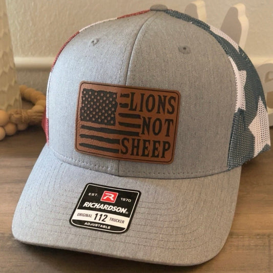 Lions Not Sheep Flag Leather Patch Hat Stars & Stripes Patch Hat - VividEditions