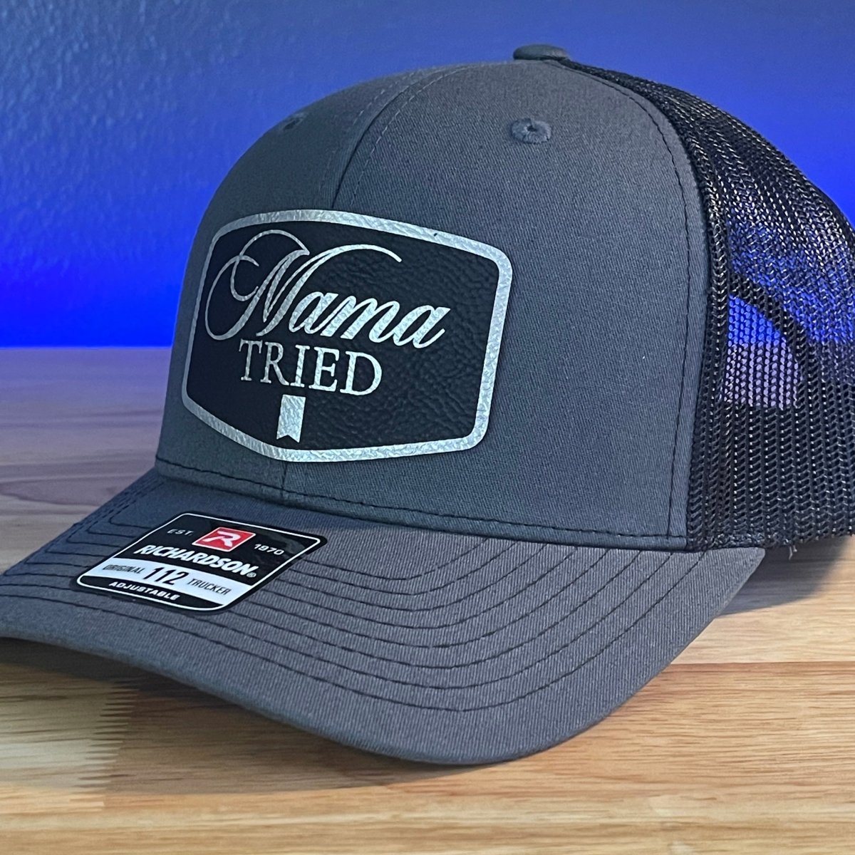 MAMA TRIED Funny Leather Patch Hat Charcoal/Black Patch Hat