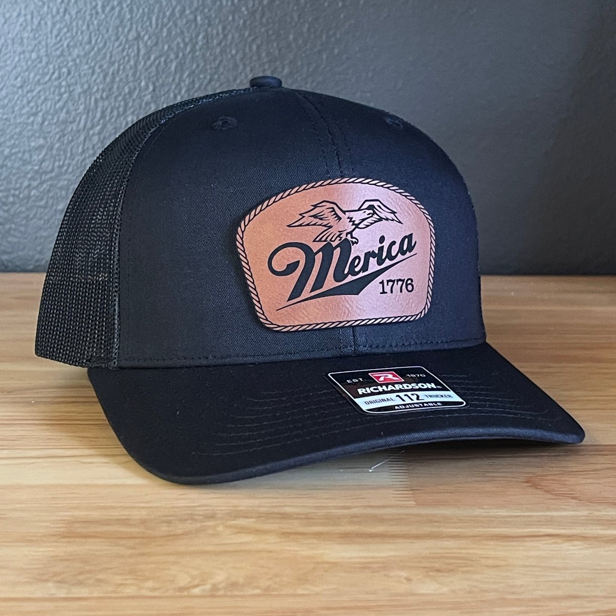 Merica 1776 Eagle Patriotic Leather Patch Hat Patch Hat