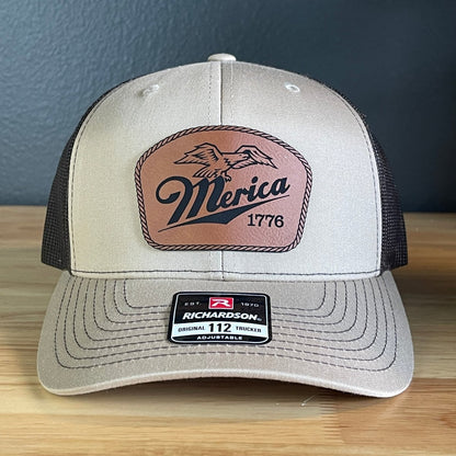Merica 1776 Eagle Patriotic Leather Patch Hat Patch Hat