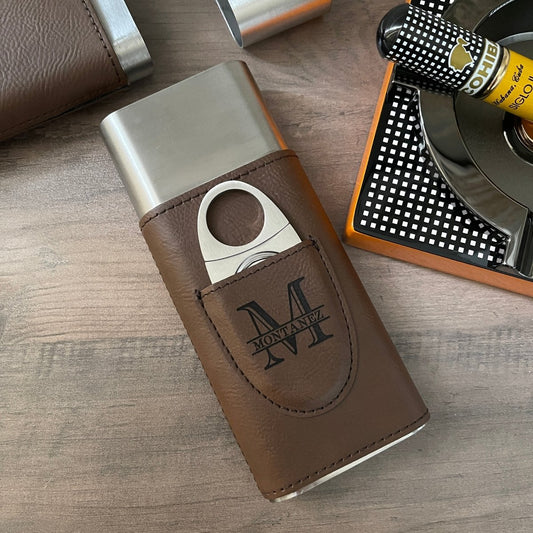 Monogrammed Lexington Travel Cigar Case with Cutter Cigar Case - VividEditions