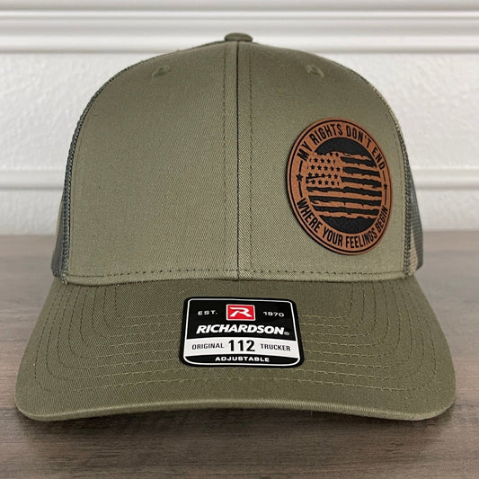 My Rights Don't End Where Your Feelings Begin Flag Patriotic 2A Leather Patch Hat Green/Camo Patch Hat - VividEditions