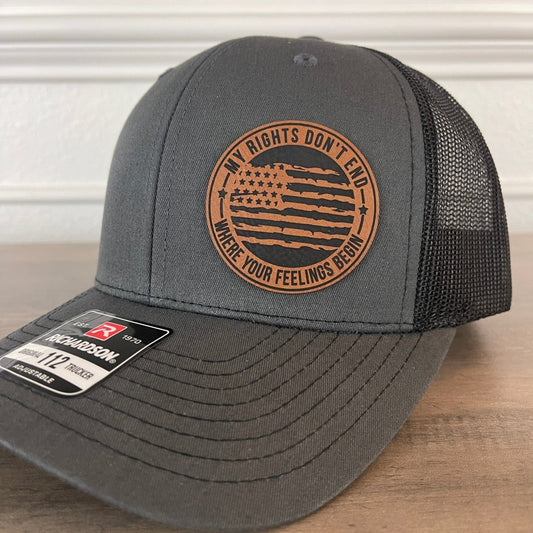 My Rights Don't End Where Your Feelings Begin Leather Patch Hat Charcoal Patch Hat - VividEditions