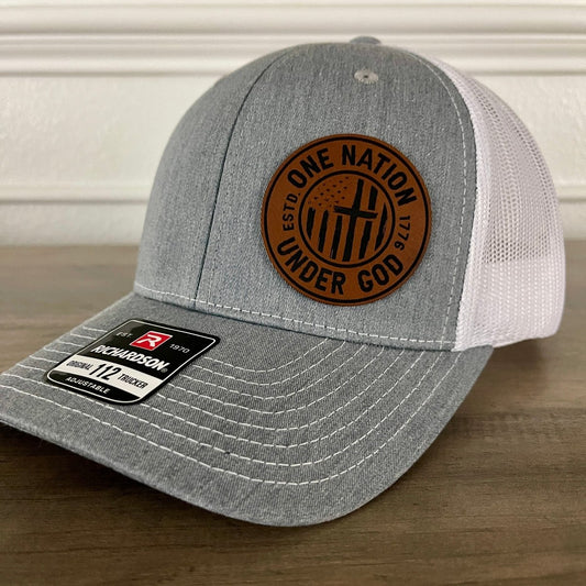 One Nation Under God Patriotic Side Leather Patch Hat Grey/White Patch Hat - VividEditions