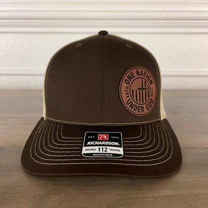 One Nation Under God Side Leather Patch Hat Brown Patch Hat - VividEditions