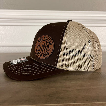 One Nation Under God Side Leather Patch Hat Brown Patch Hat - VividEditions