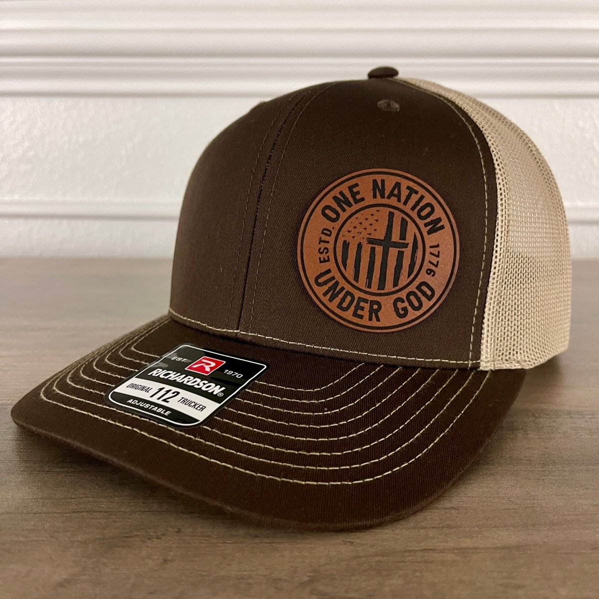 One Nation Under God Side Leather Patch Hat Brown Patch Hat - VividEditions