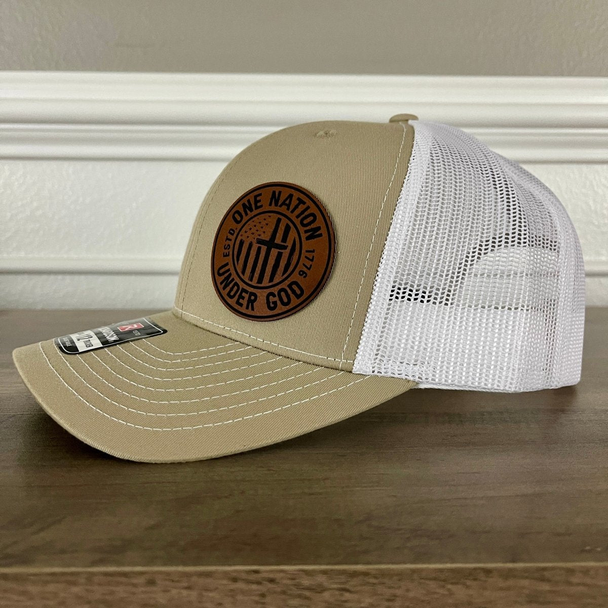 One Nation Under God Side Leather Patch Hat Khaki Patch Hat - VividEditions