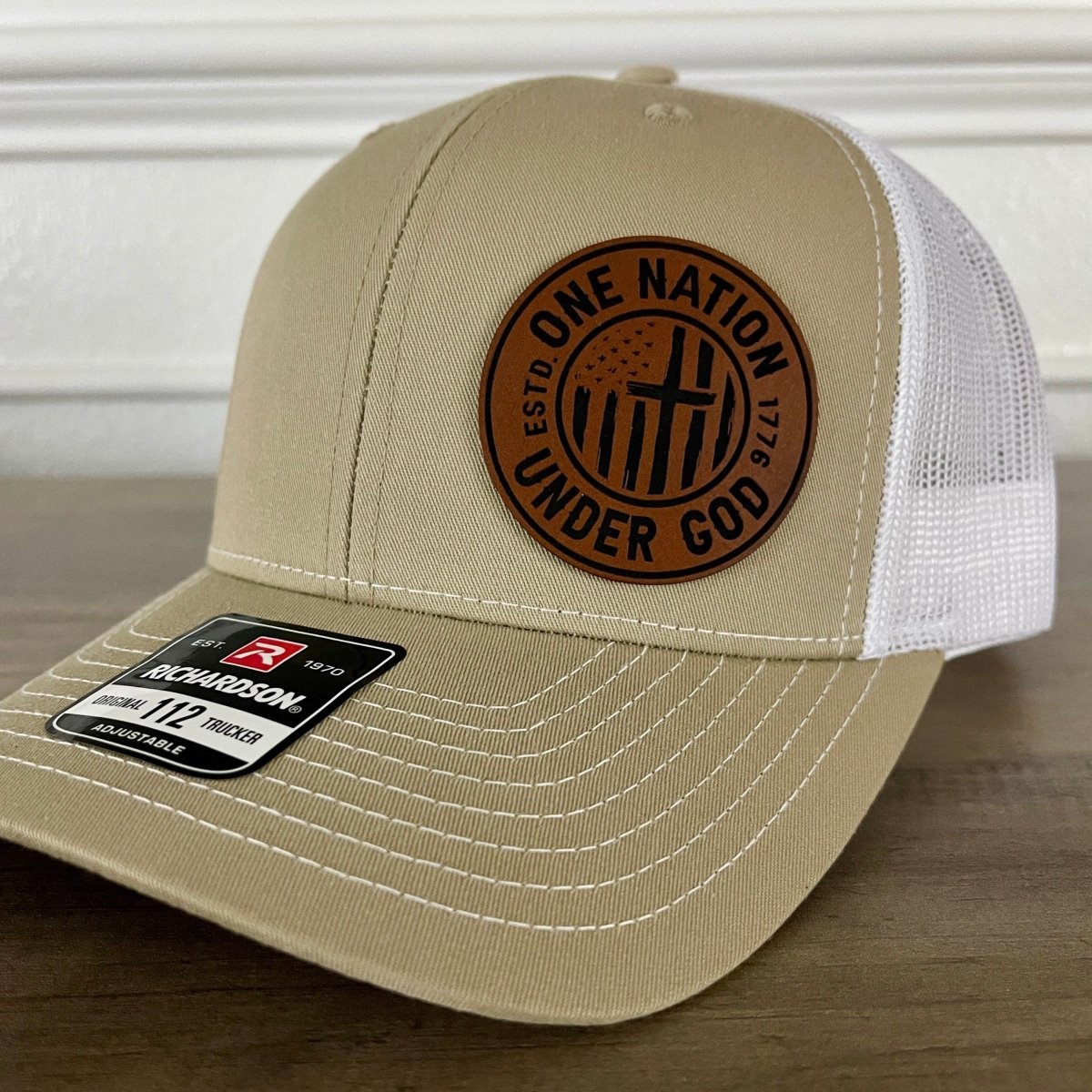 One Nation Under God Side Leather Patch Hat Khaki Patch Hat - VividEditions