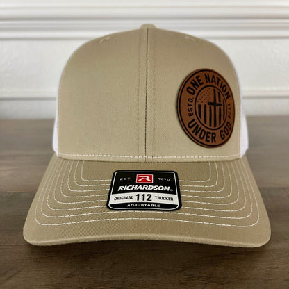 One Nation Under God Side Leather Patch Hat Khaki Patch Hat - VividEditions