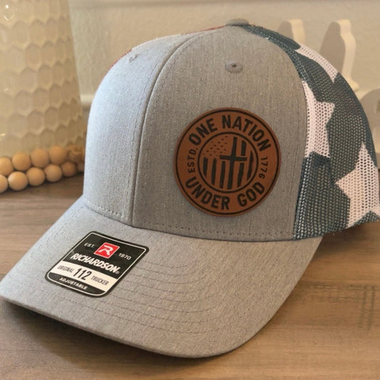 One Nation Under God Side Leather Patch Hat Stars & Stripes Patch Hat - VividEditions