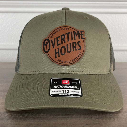 Overtime Hours For BS Pay Patriotic Leather Patch Hat Green/Camo Patch Hat - VividEditions
