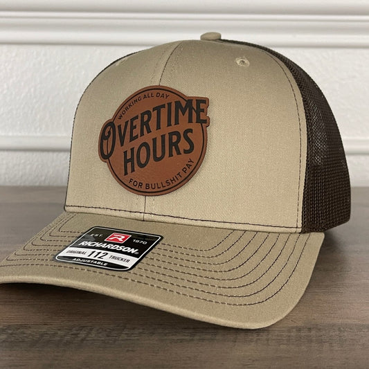 Overtime Hours For BS Pay Patriotic Leather Patch Hat Khaki/Brown Patch Hat - VividEditions