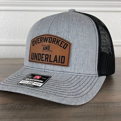 Overworked And Underlaid Funny Leather Patch Hat Patch Hat - VividEditions