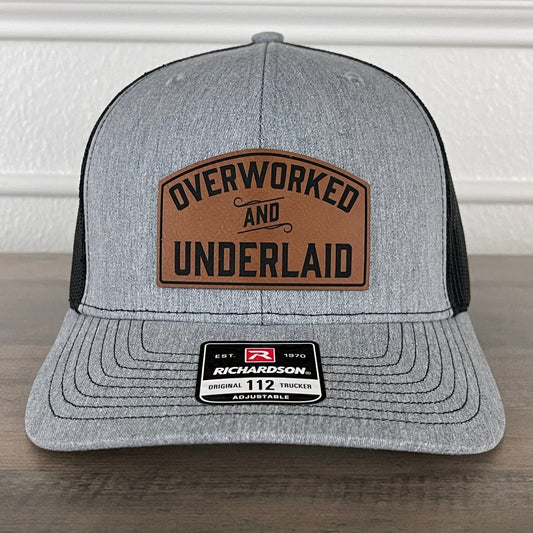 Overworked And Underlaid Funny Leather Patch Hat Patch Hat - VividEditions