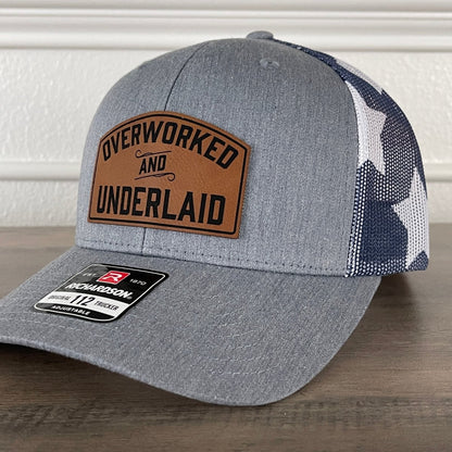 Overworked And Underlaid Funny Leather Patch Hat Stars & Stripes Patch Hat - VividEditions