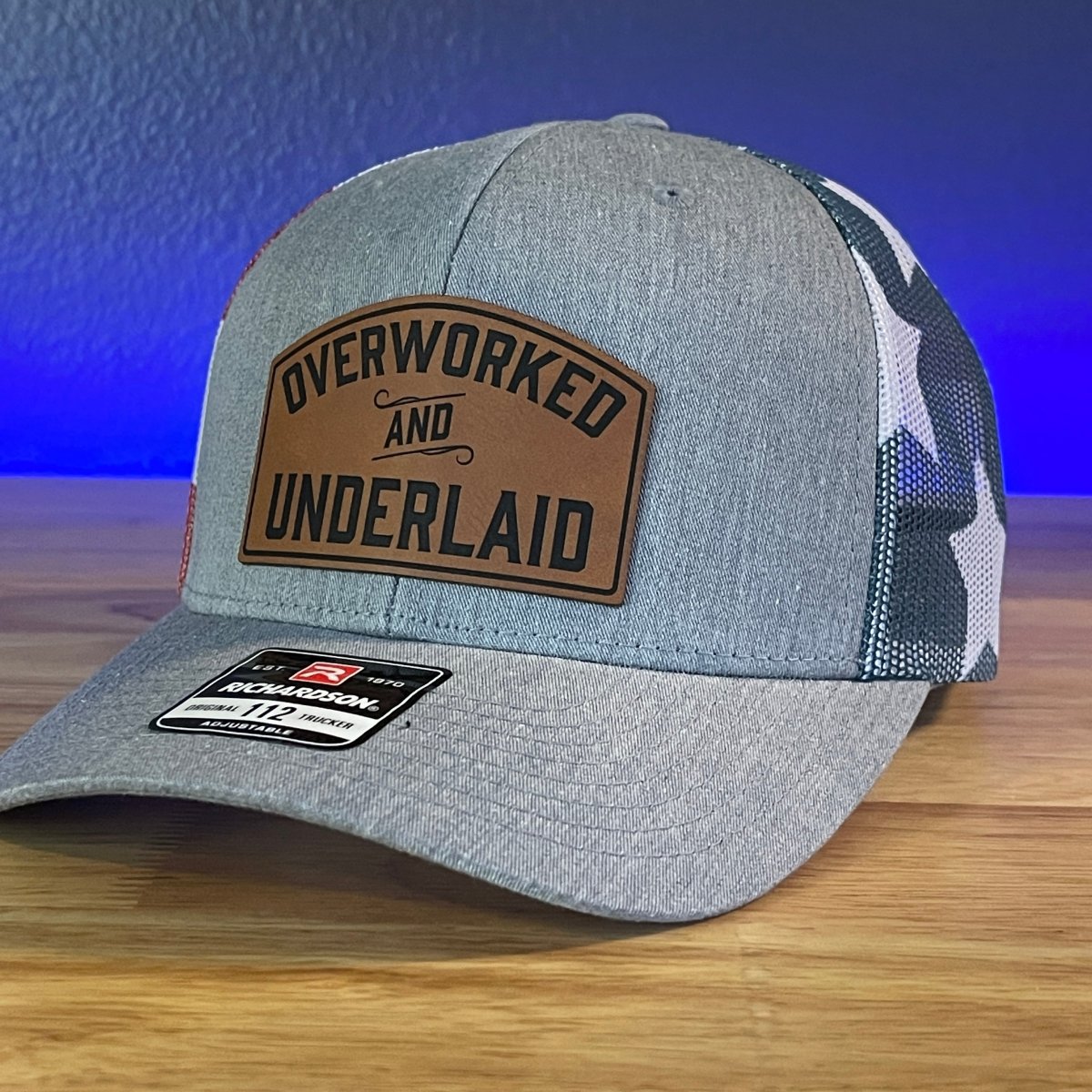 Overworked And Underlaid Funny Leather Patch Hat Stars & Stripes Patch Hat - VividEditions