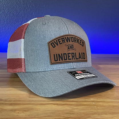 Overworked And Underlaid Funny Leather Patch Hat Stars & Stripes Patch Hat - VividEditions