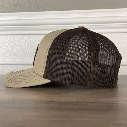Overworked And Underlaid Leather Patch Hat Khaki/Brown Patch Hat - VividEditions