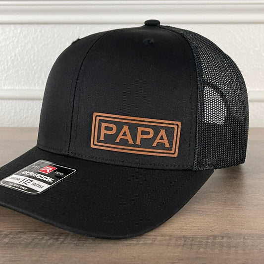 PAPA Side Leather Patch Hat Black - VividEditions