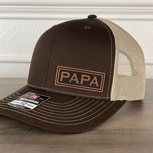 PAPA Side Leather Patch Hat Brown - VividEditions
