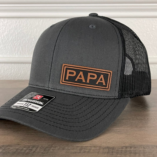 PAPA Side Leather Patch Hat Charcoal/Black Patch Hat - VividEditions