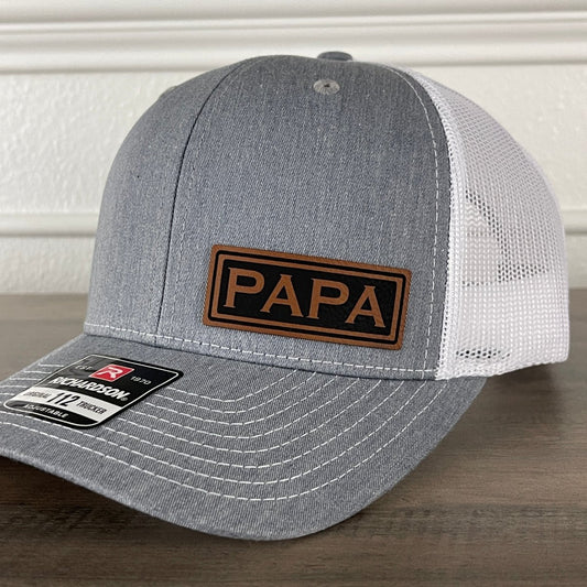 PAPA Side Leather Patch Hat Grey/White Patch Hat - VividEditions
