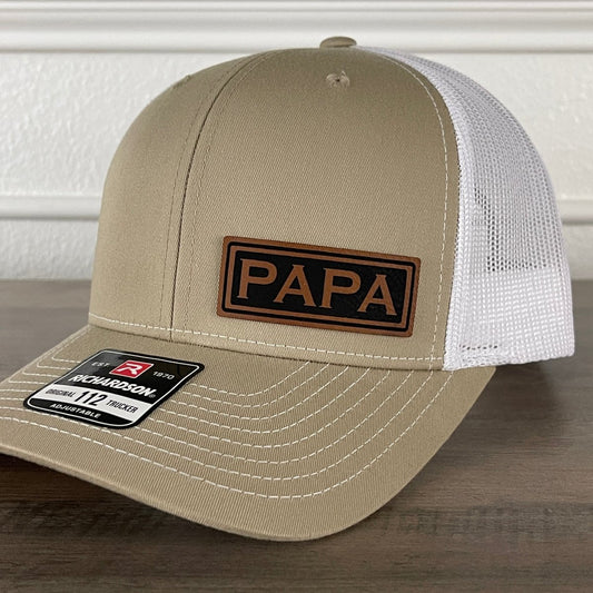 PAPA Side Leather Patch Hat Khaki Patch Hat - VividEditions